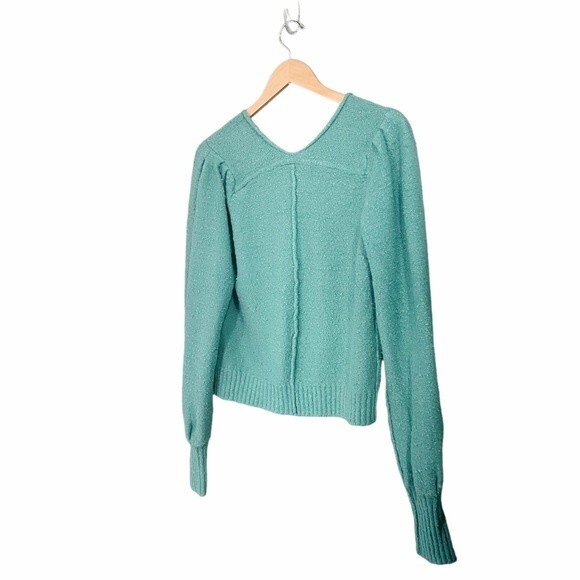 Free People Reverie Sweater Emerald Aura Green Statement Sleeves Size Small - Picture 6 of 14